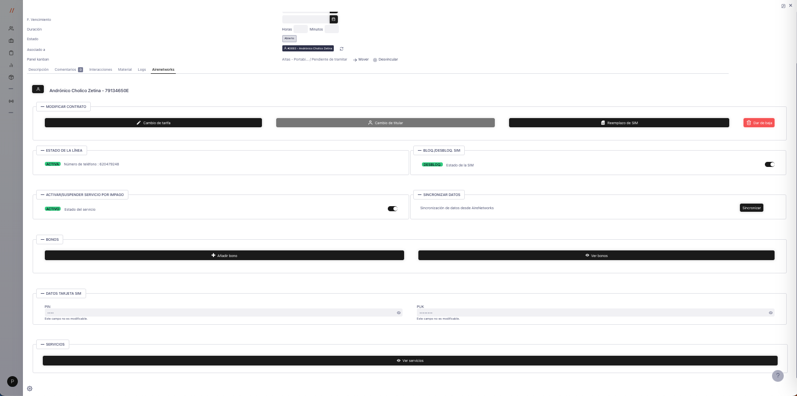 Ficha del Ticket - Acciones de Integración API Airenetwork