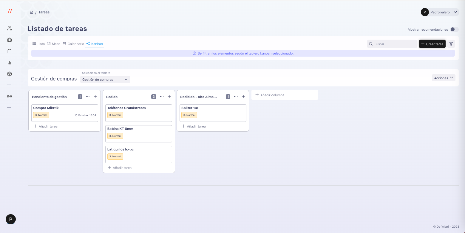 Panel Kanban para Gestión de Compras