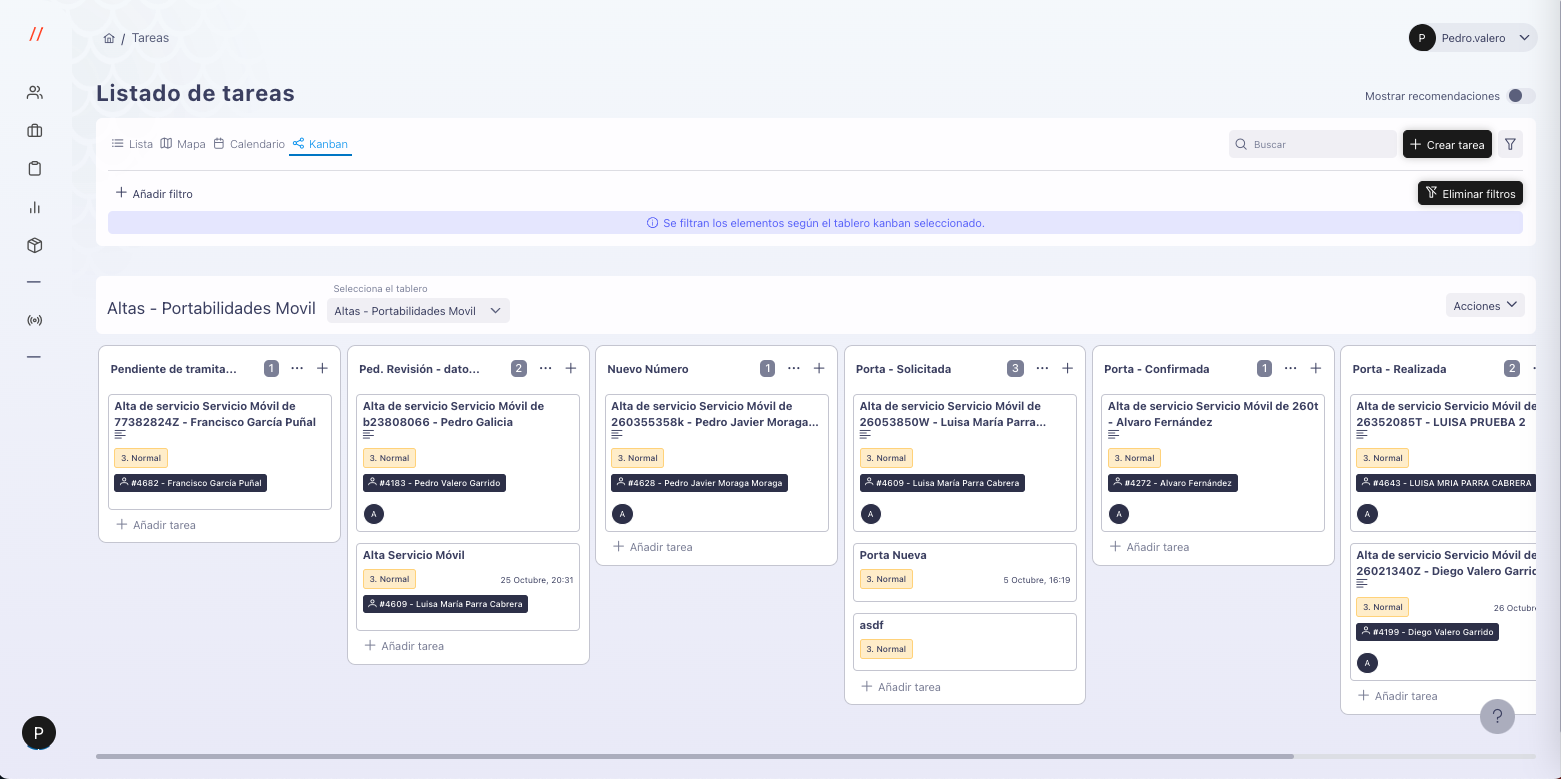 Panel Kanban para Portabilidades Móviles