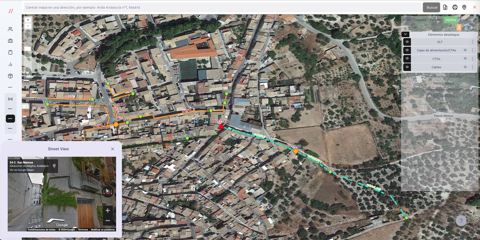 Integración GIS FTTH dowisp con Google Street View