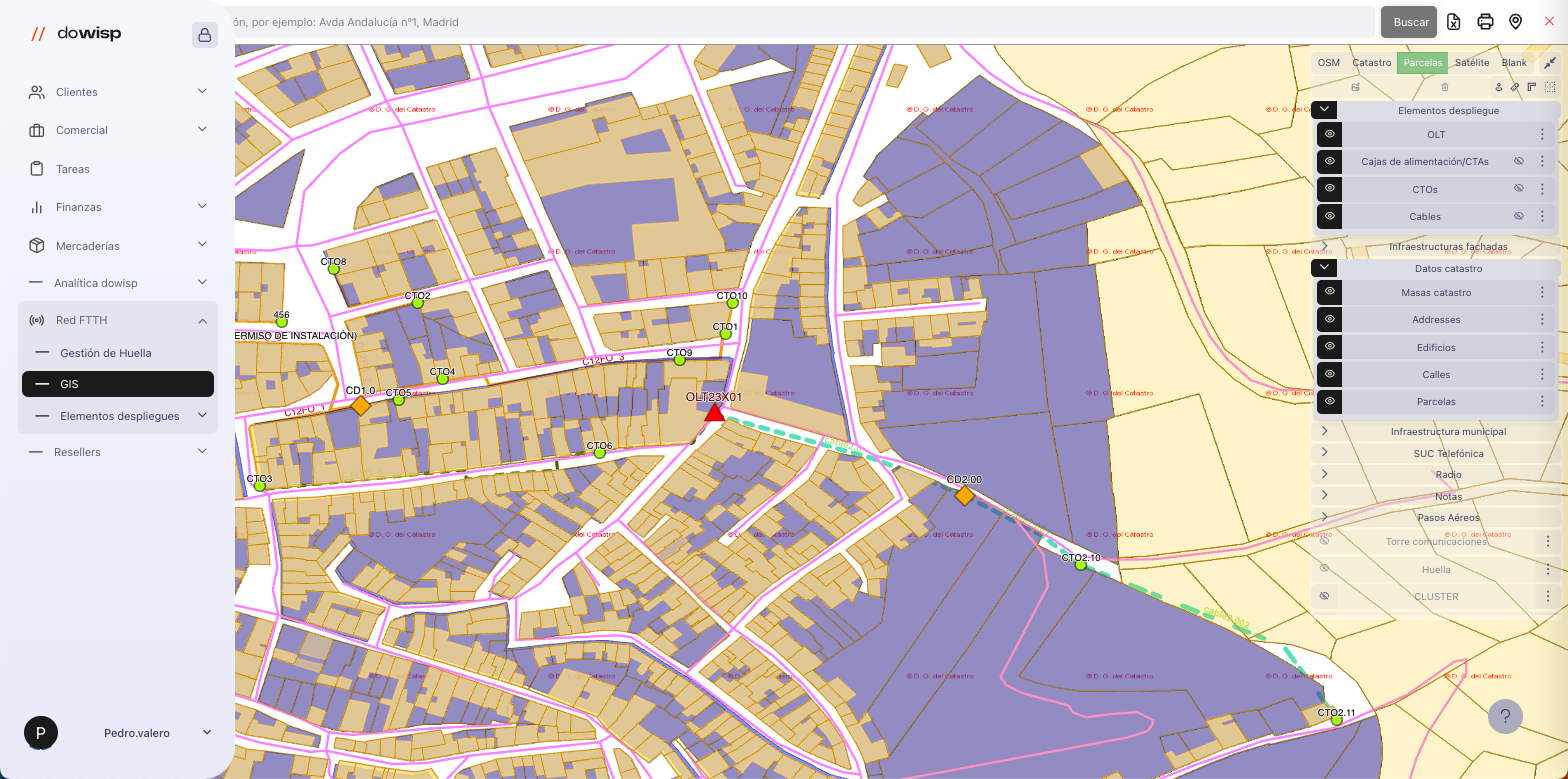 Vista Parcelas de Catastro y Edificios en dowisp