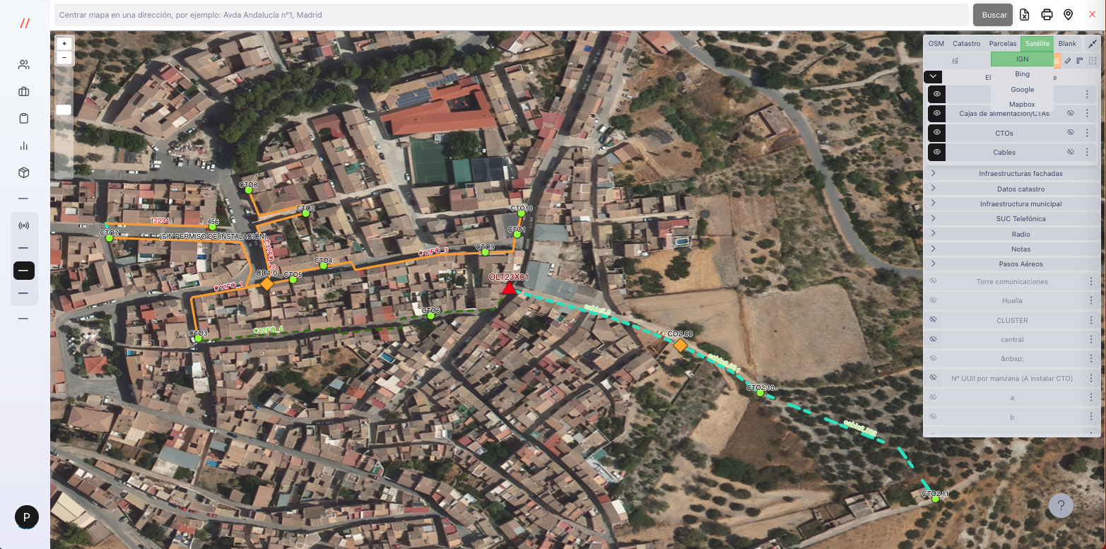 Vista Satelital Mapbox GIS FTTH