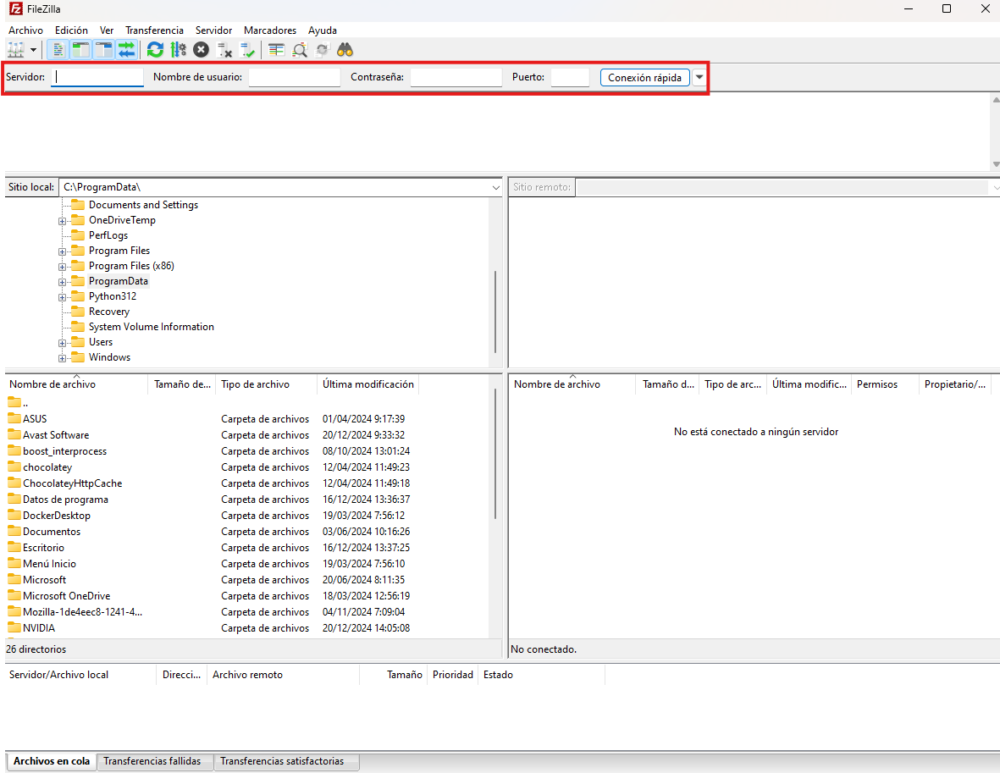 Conexión Filezilla