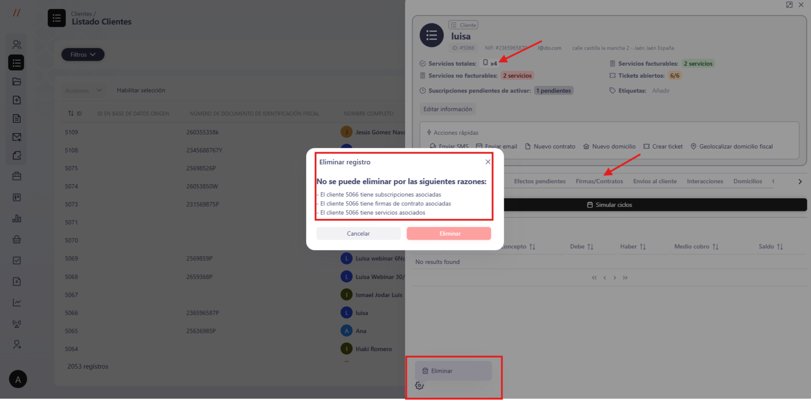 Eliminar Cliente