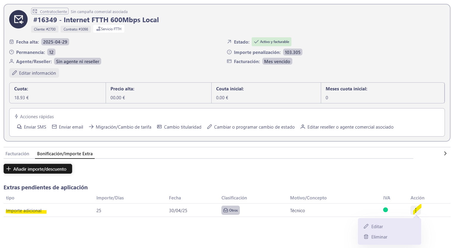 Opciones disponibles en contratos en Dowisp