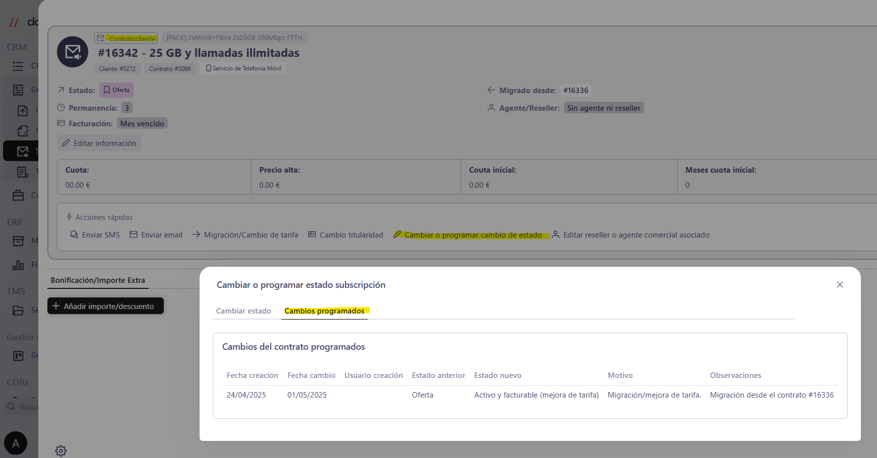 Ver cambios programados