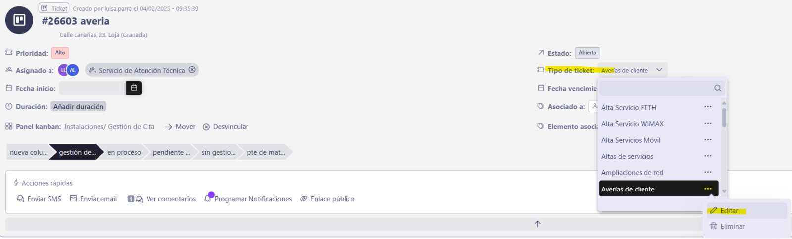 Tipo de ticket - Dowisp