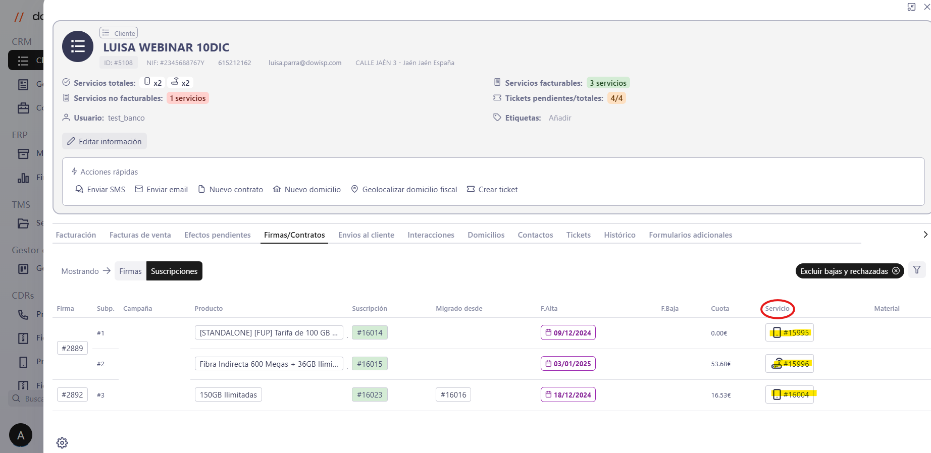 Acceso a los distintos servicios del cliente