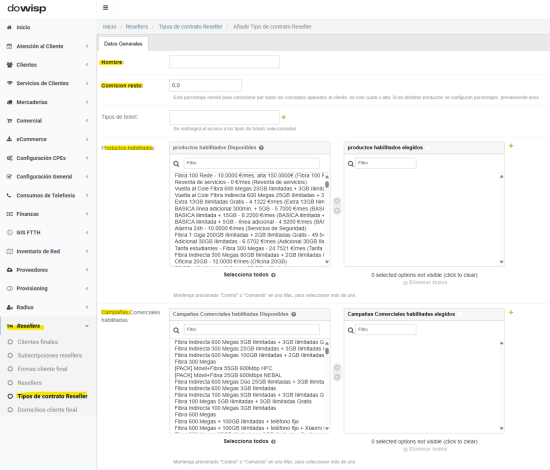 Contrato reseller en dowisp