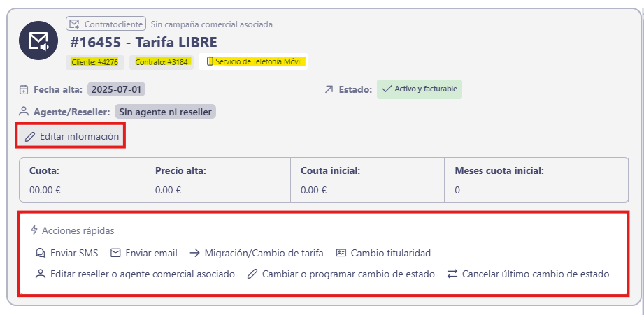 Vista detallada de la subscripción en dowisp