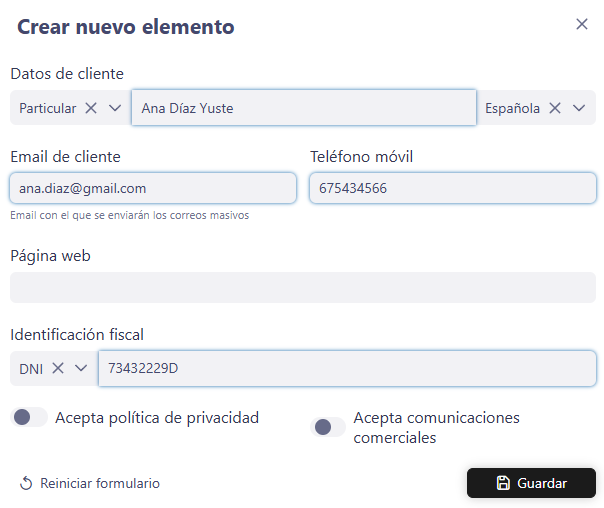 Añadir nuevo cliente en dowisp