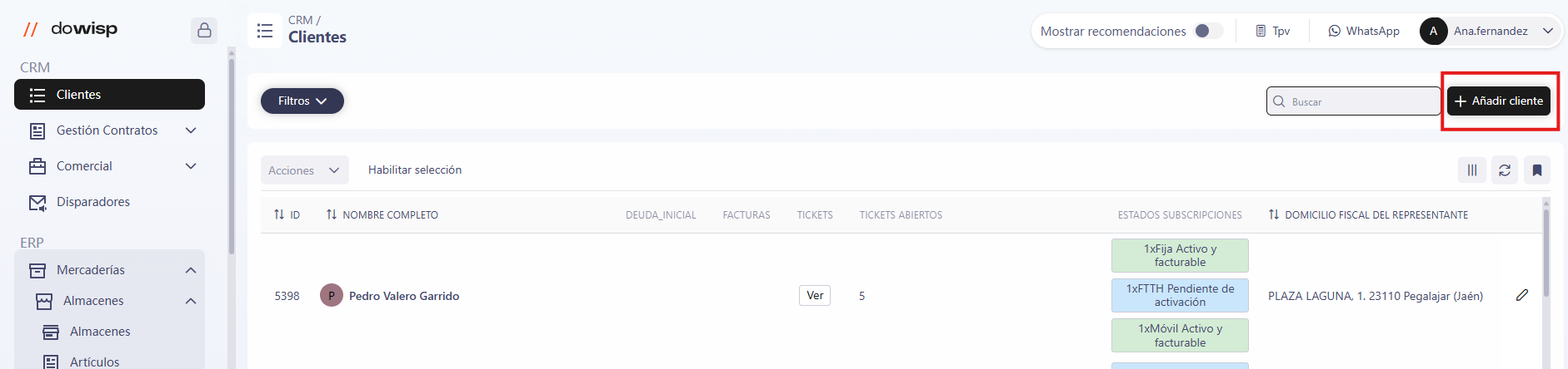 Añadir cliente en dowisp