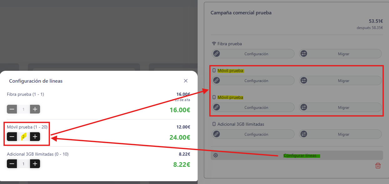 Configurar líneas en dowisp