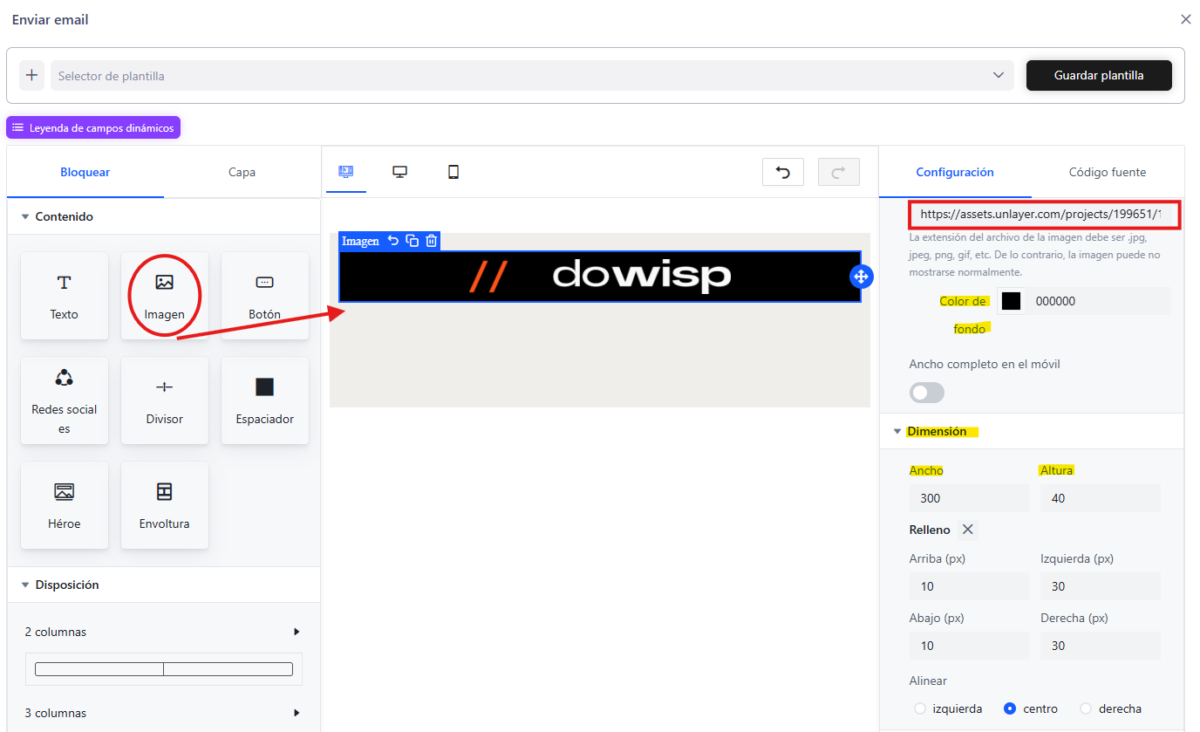 Insertar una imagen en la plantilla de email
