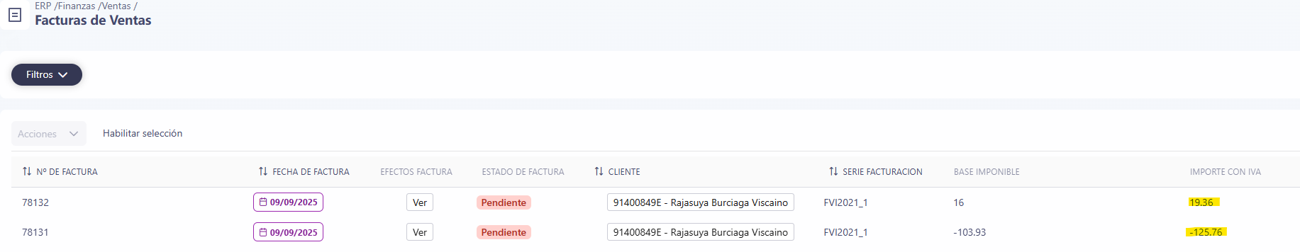 Rectificar y nueva factura en dowisp